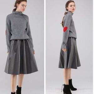 CHIC WISH Gray Sweater with Red Heart Patch. Size L /XL